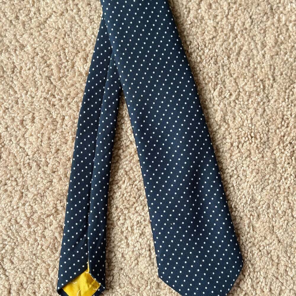 Delio Mens Tie One Size Blue White Polka Dot Short Length Wide Career VINTAGE